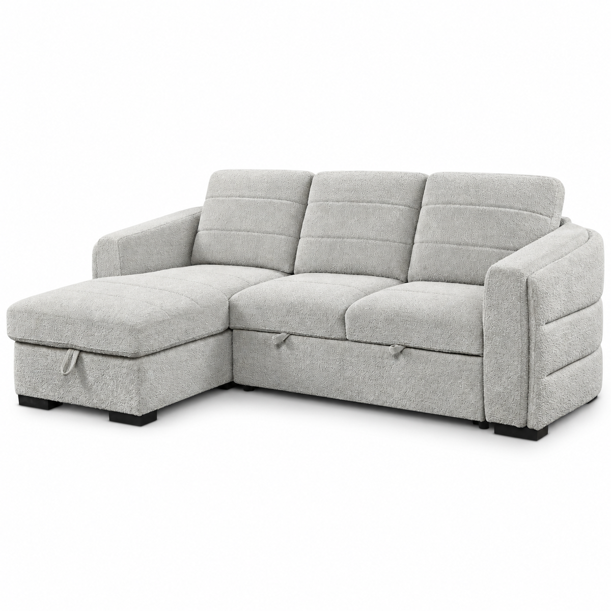 Light Grey Bouclé Sleeper Sectional Sofa Bed with Storage — IF-9085 clean white product image