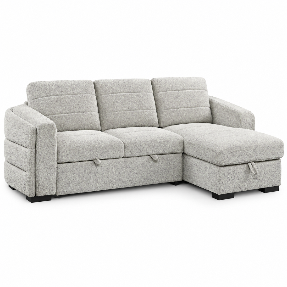 Light Grey Bouclé Sleeper Sectional Sofa Bed with Storage — IF-9086 clean white product image