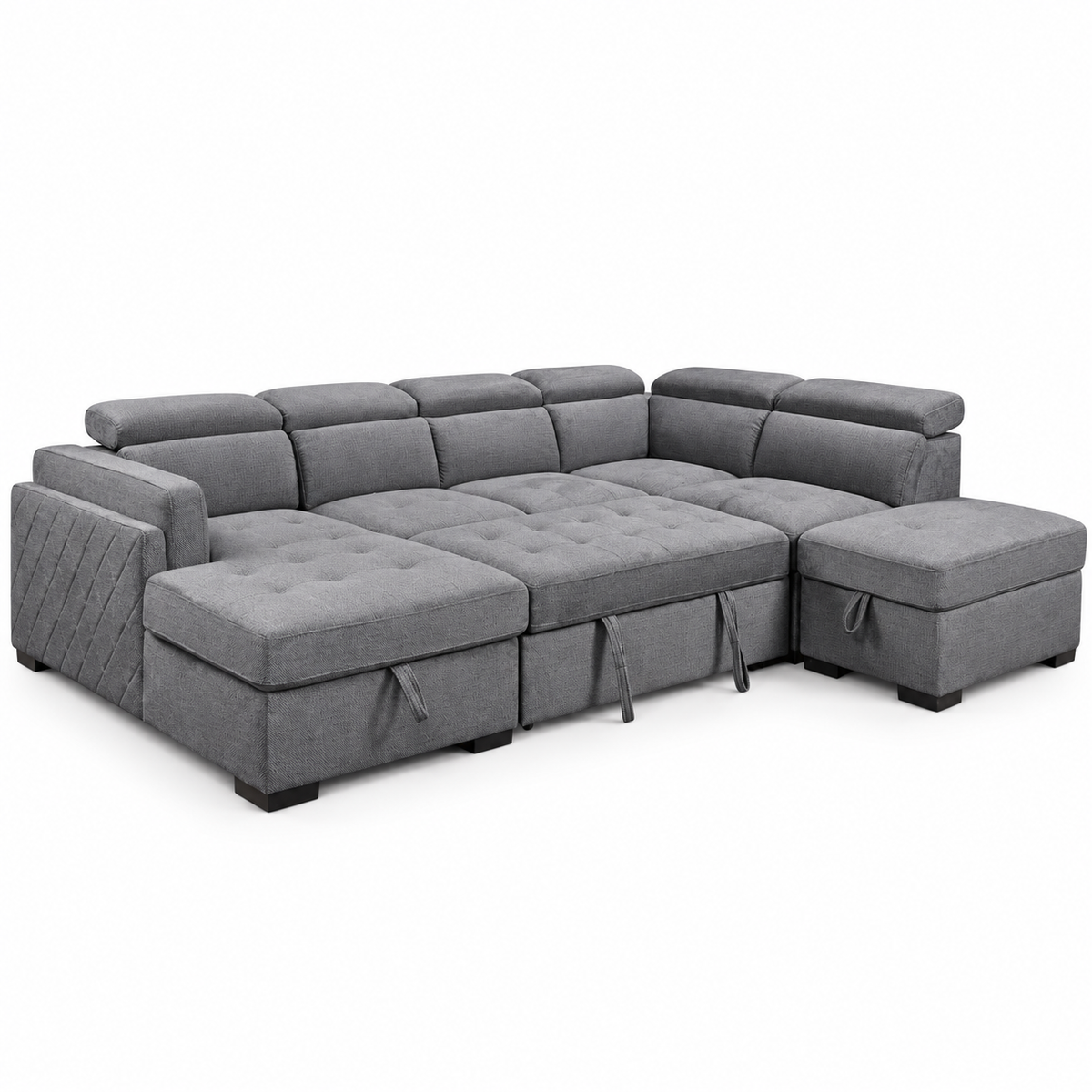 Grey Fabric Left-Facing Sleeper Sectional Sofa Bed with Storage Ottoman & Adjustable Headrests — IF-9090 IFDC feature or fabric detail