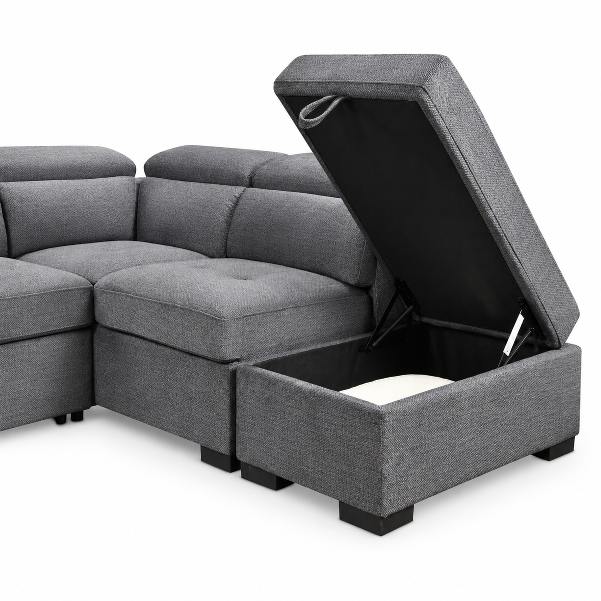 Grey Fabric Left-Facing Sleeper Sectional Sofa Bed with Storage Ottoman & Adjustable Headrests — IF-9090 IFDC feature or fabric detail