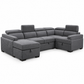 Grey Fabric Left-Facing Sleeper Sectional Sofa Bed with Storage Ottoman & Adjustable Headrests — IF-9090 clean white product image