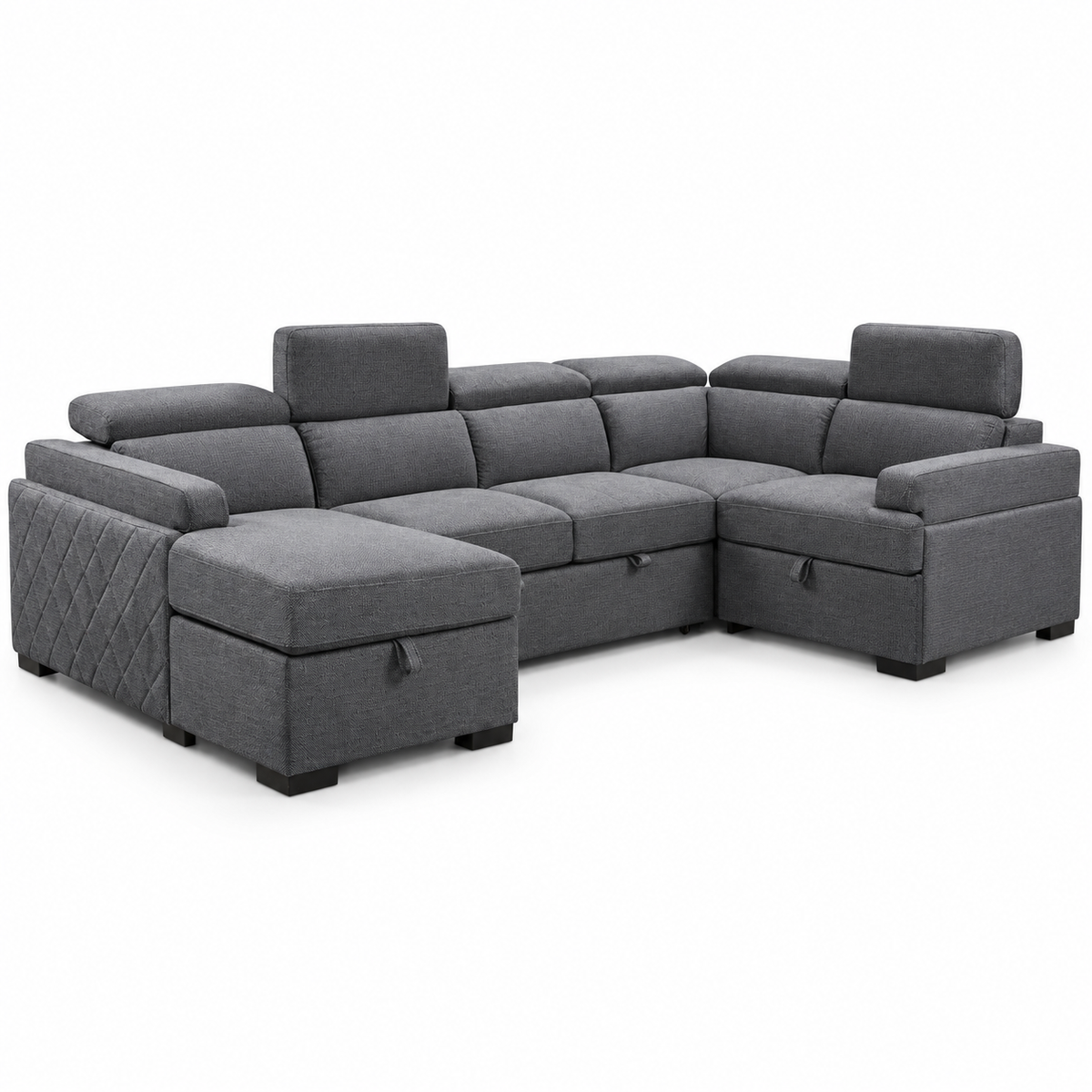 Grey Fabric Left-Facing Sleeper Sectional Sofa Bed with Storage Ottoman & Adjustable Headrests — IF-9090 clean white product image