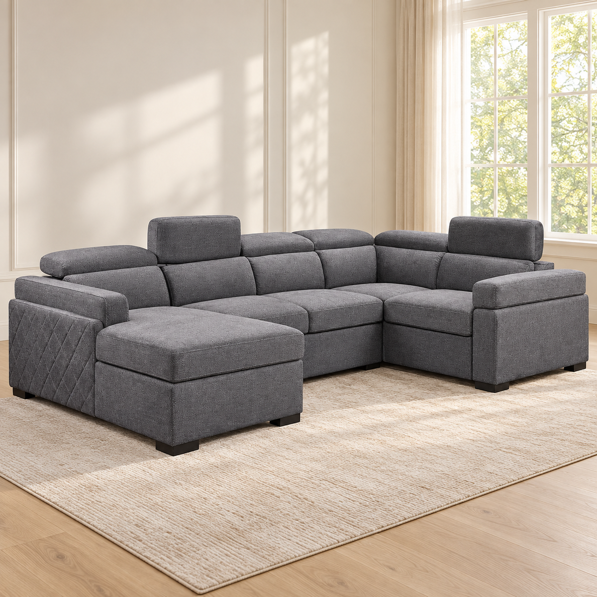 Grey Fabric Left-Facing Sleeper Sectional Sofa Bed with Storage Ottoman & Adjustable Headrests — IF-9090 lifestyle sofa, Default Title
