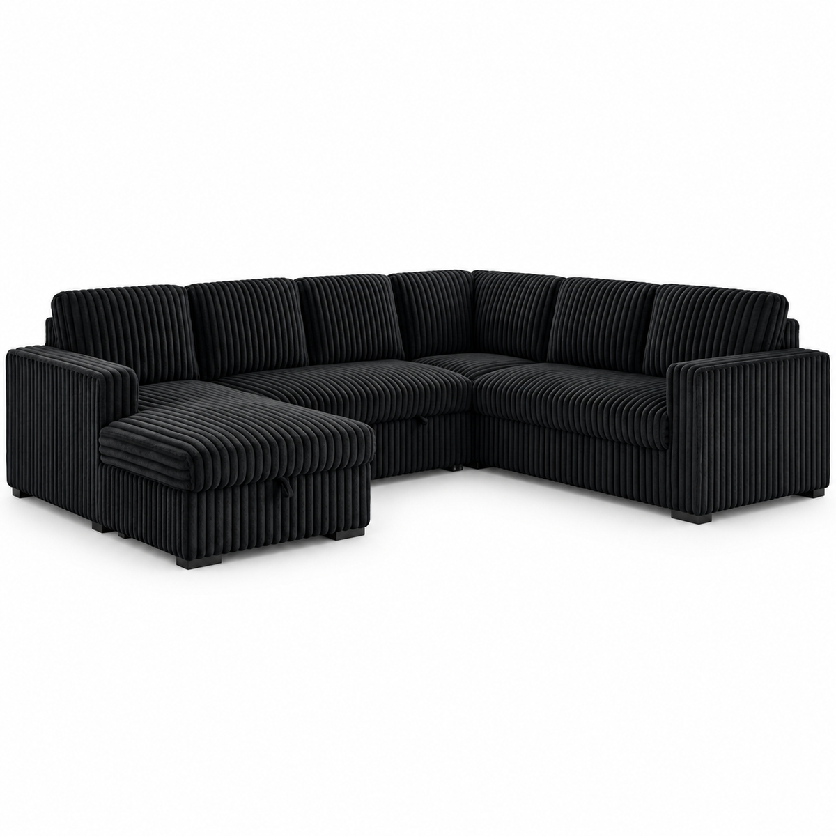 Black Corduroy Left-Facing Sleeper Sectional Sofa Bed with Storage & USB — IF-9095 clean white product image