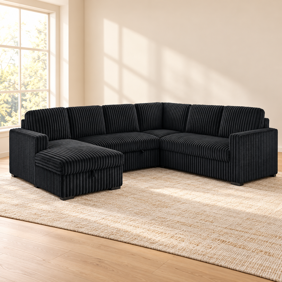 Black Corduroy Left-Facing Sleeper Sectional Sofa Bed with Storage & USB — IF-9095 lifestyle sofa, Default Title
