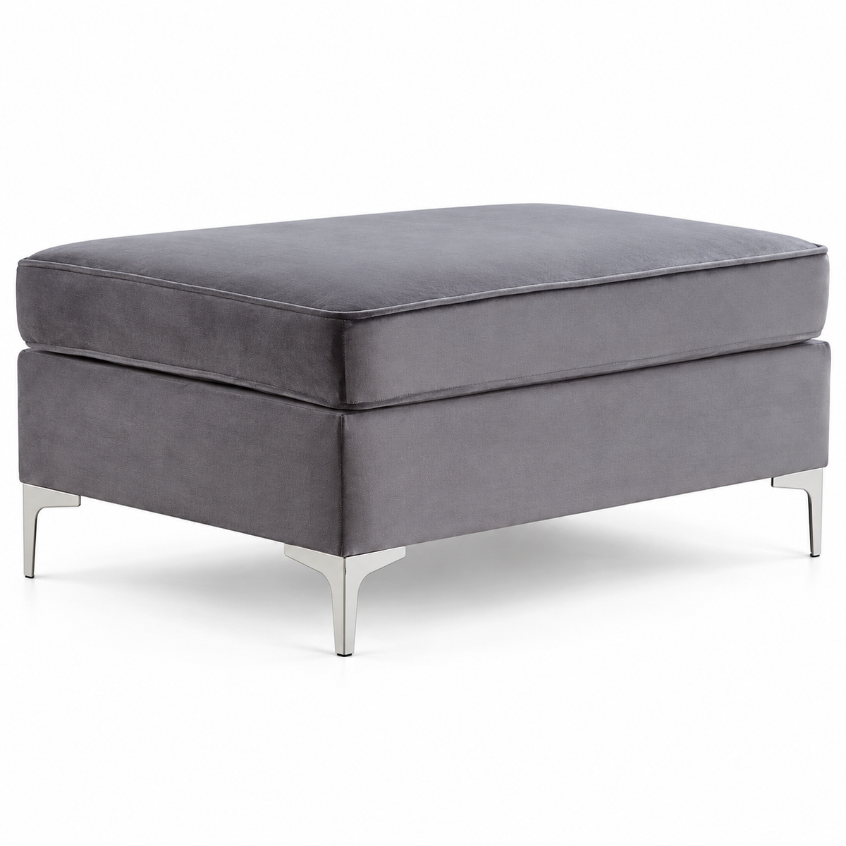 Grey Tufted Velvet Ottoman — IF-9281 Grey, closed product on clean white background