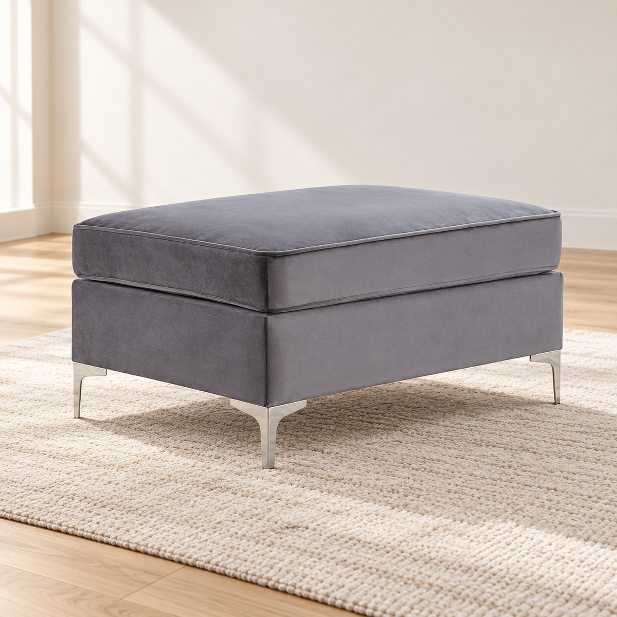 Grey Tufted Velvet Ottoman — IF-9281 Grey, main lifestyle image
