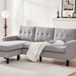 Grey Woven Fabric Reversible Sectional Sofa with Button Tufting