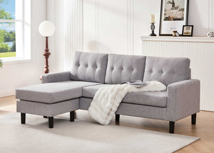 Grey Woven Fabric Reversible Sectional Sofa with Button Tufting – product image 1