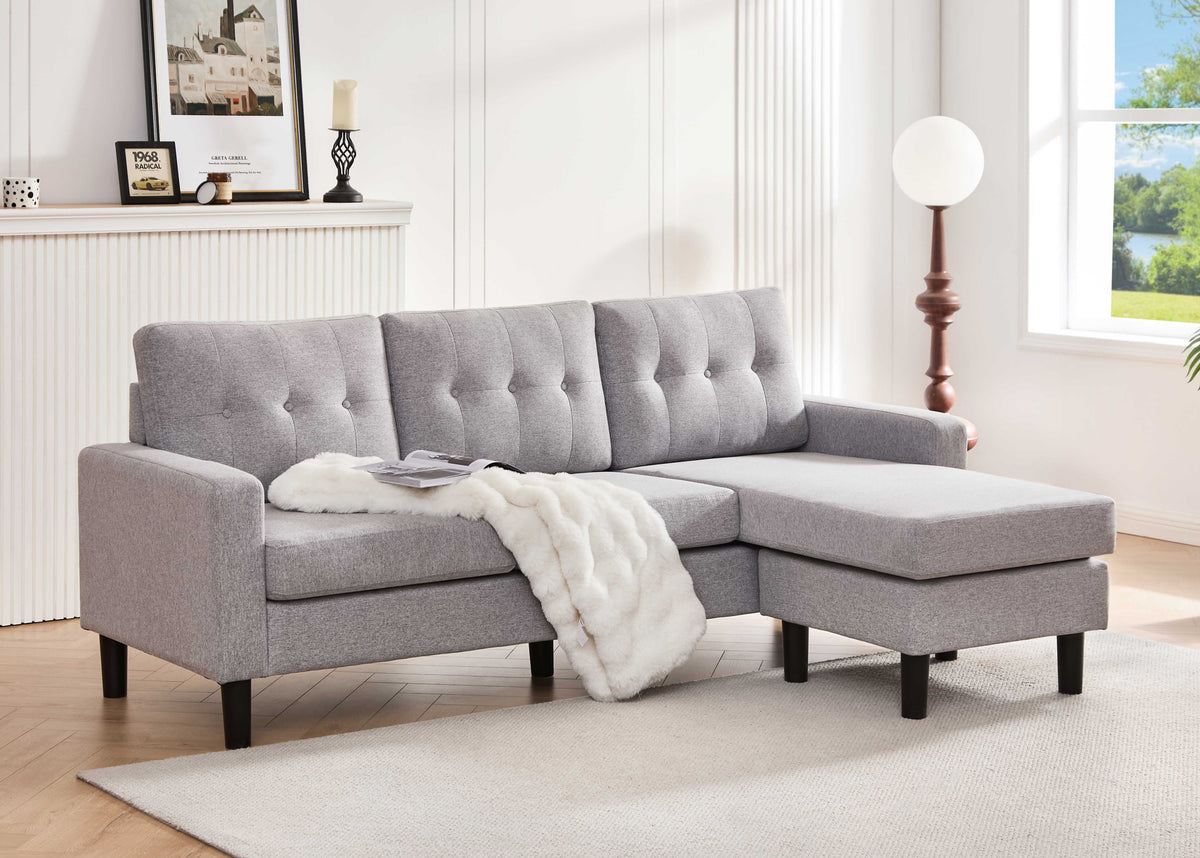 Grey Woven Fabric Reversible Sectional Sofa with Button Tufting – product image 2