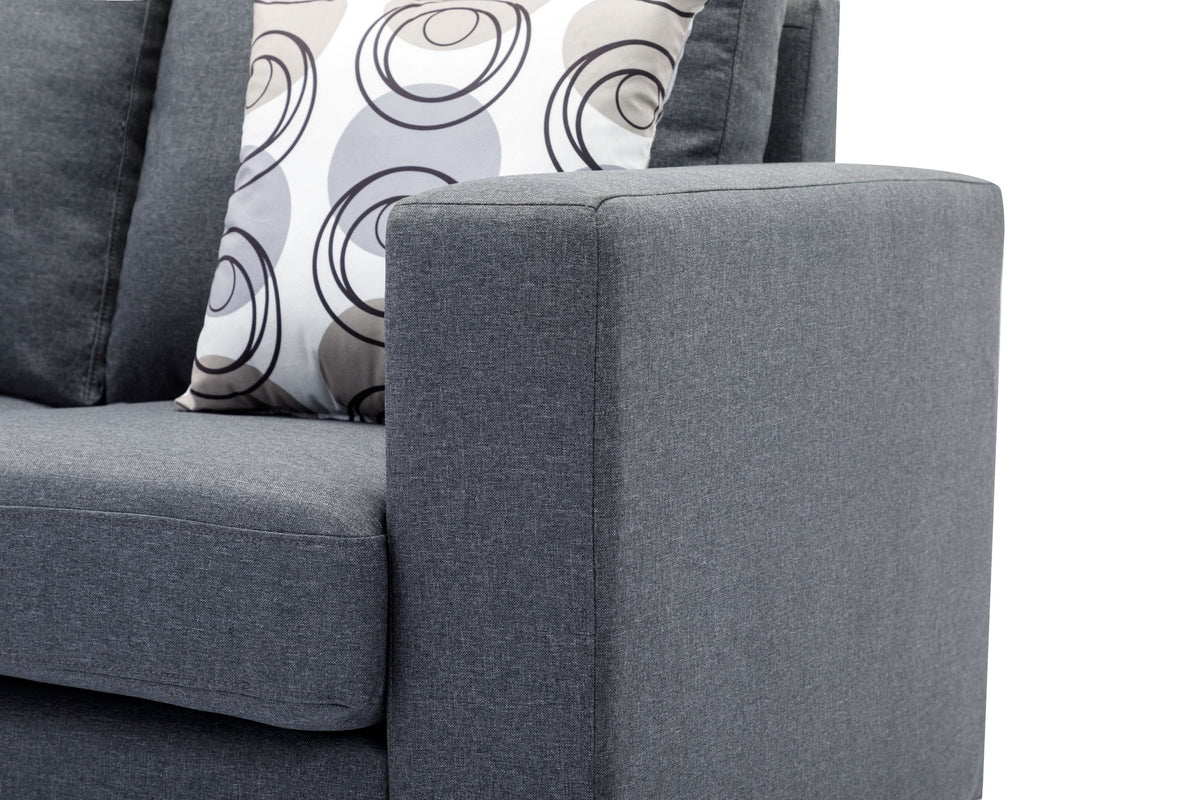Grey Fabric Reversible Sectional Sofa with Chrome Legs