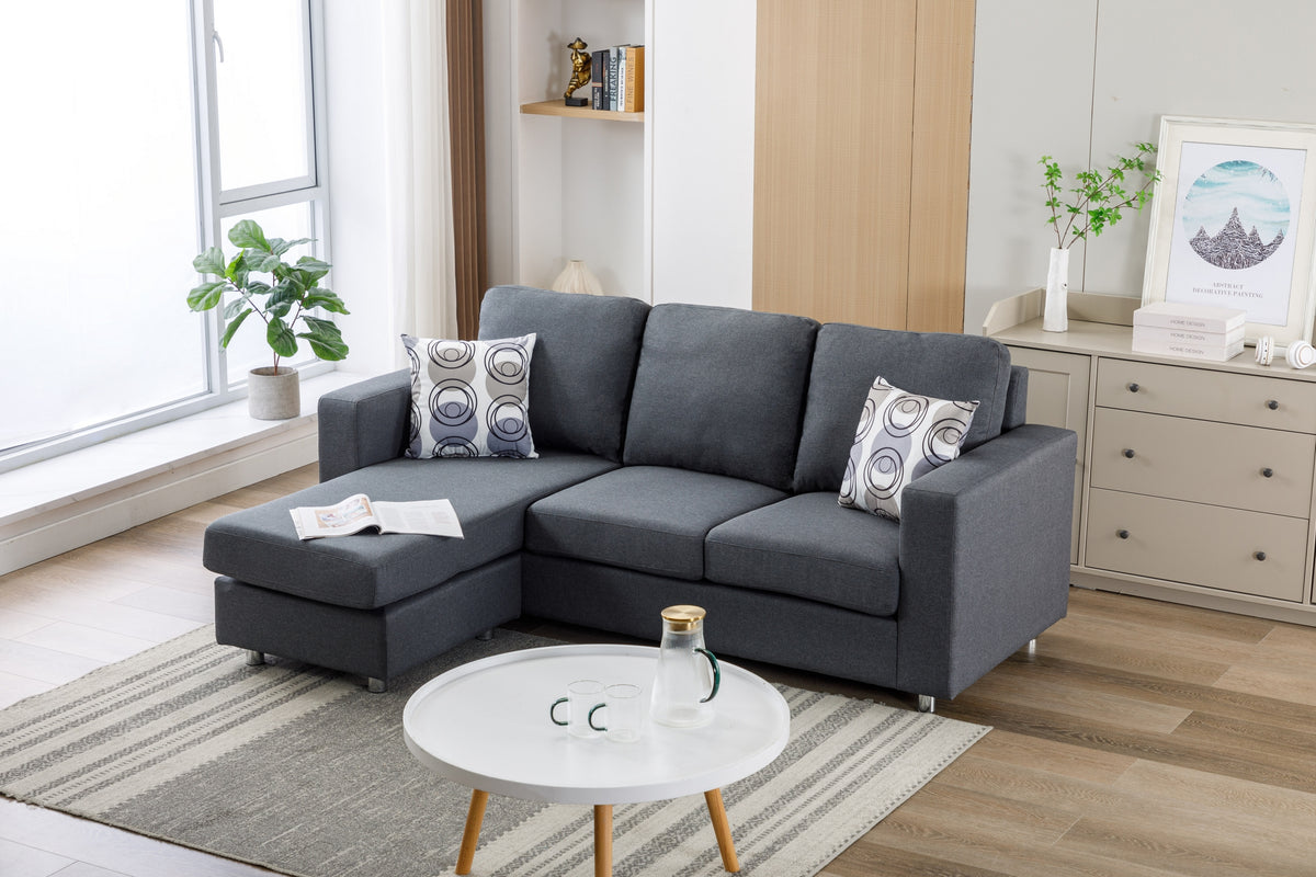 Grey Fabric Reversible Sectional Sofa with Chrome Legs