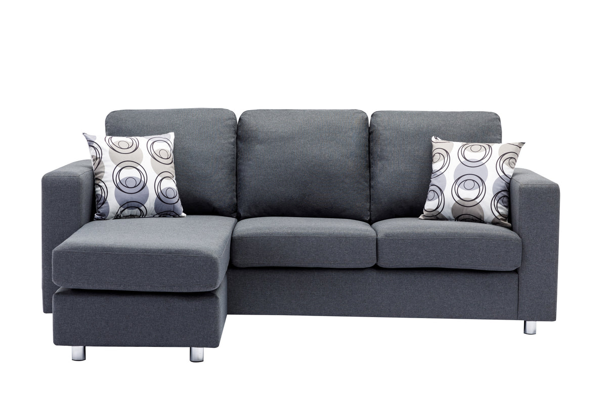 Grey Fabric Reversible Sectional Sofa with Chrome Legs