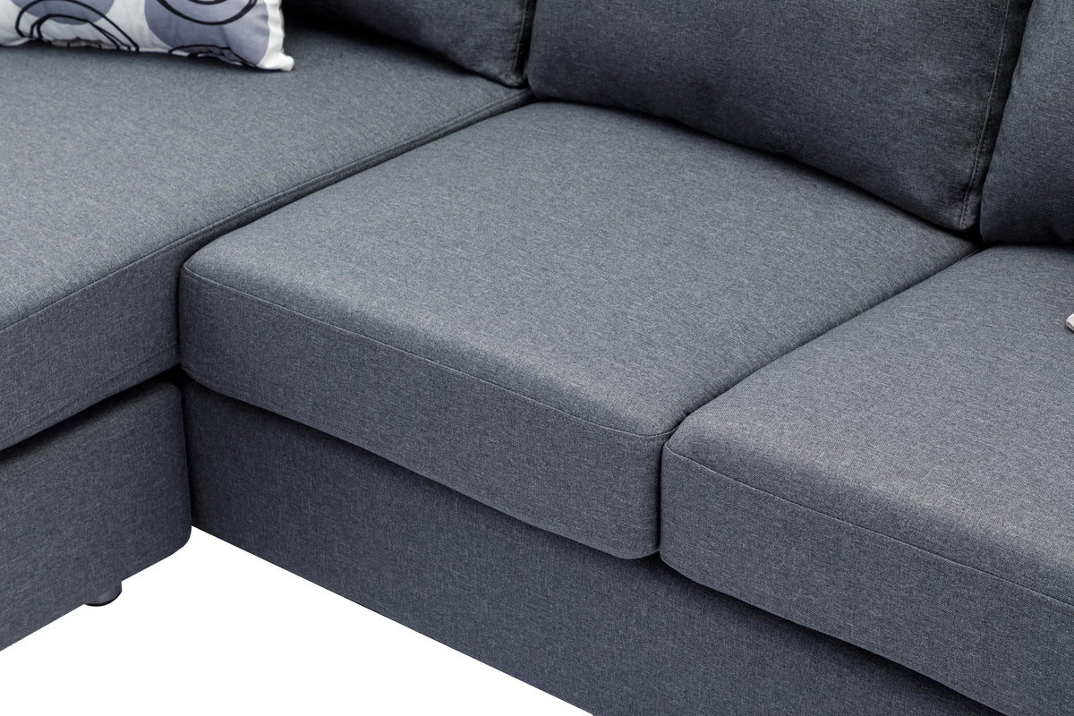Grey Fabric Reversible Sectional Sofa with Chrome Legs