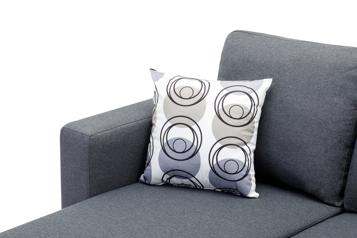 Grey Fabric Reversible Sectional Sofa with Chrome Legs
