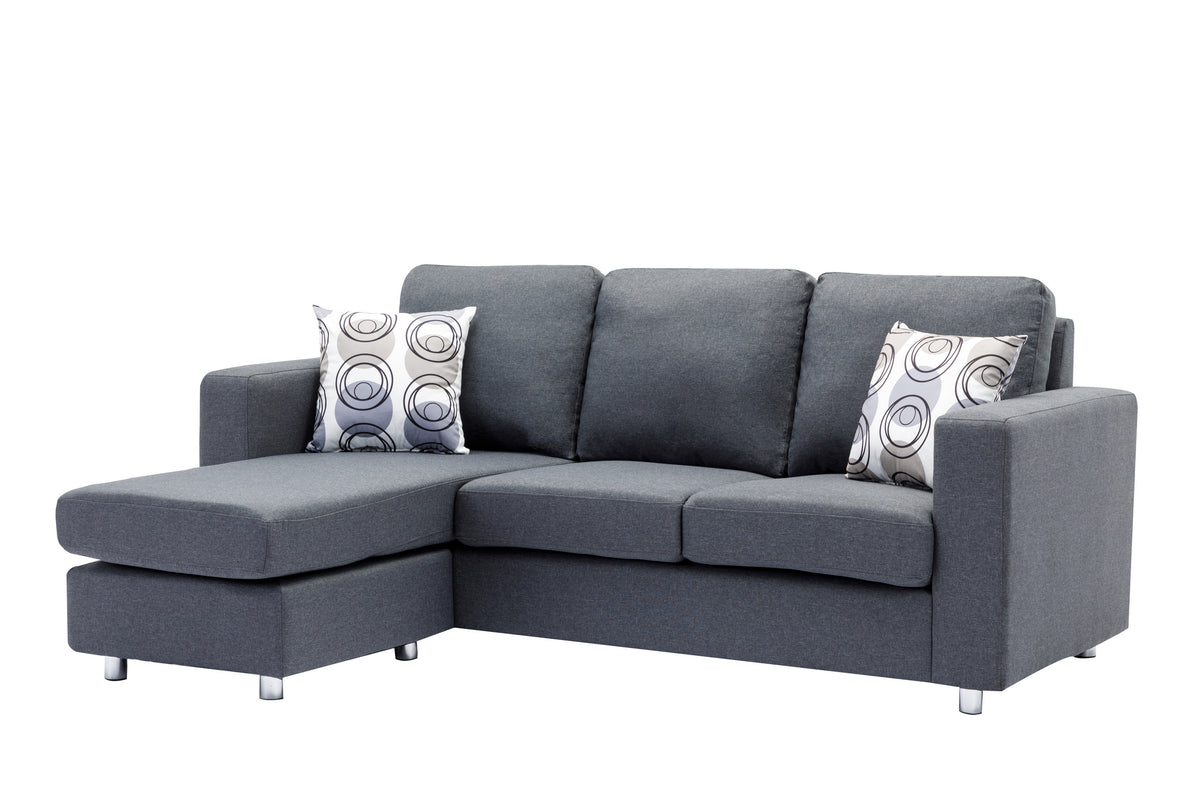 Grey Fabric Reversible Sectional Sofa with Chrome Legs