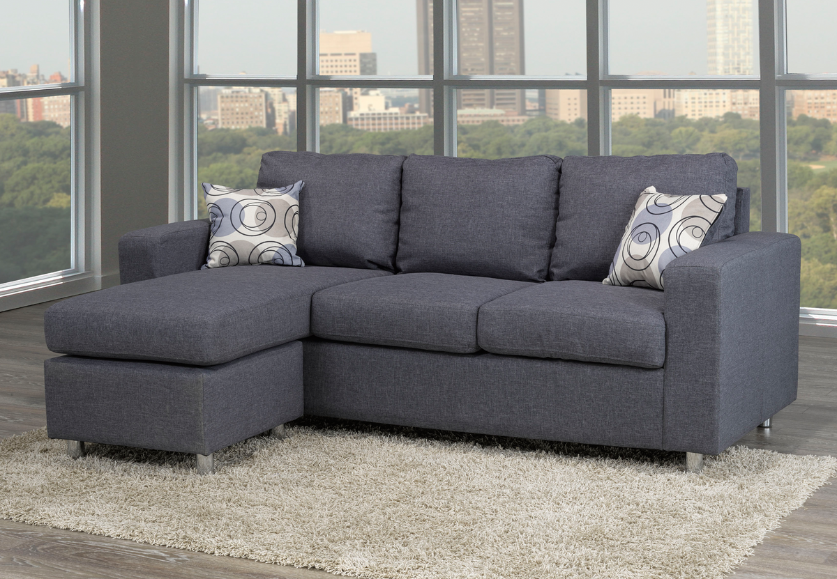 Grey Fabric Reversible Sectional Sofa with Chrome Legs
