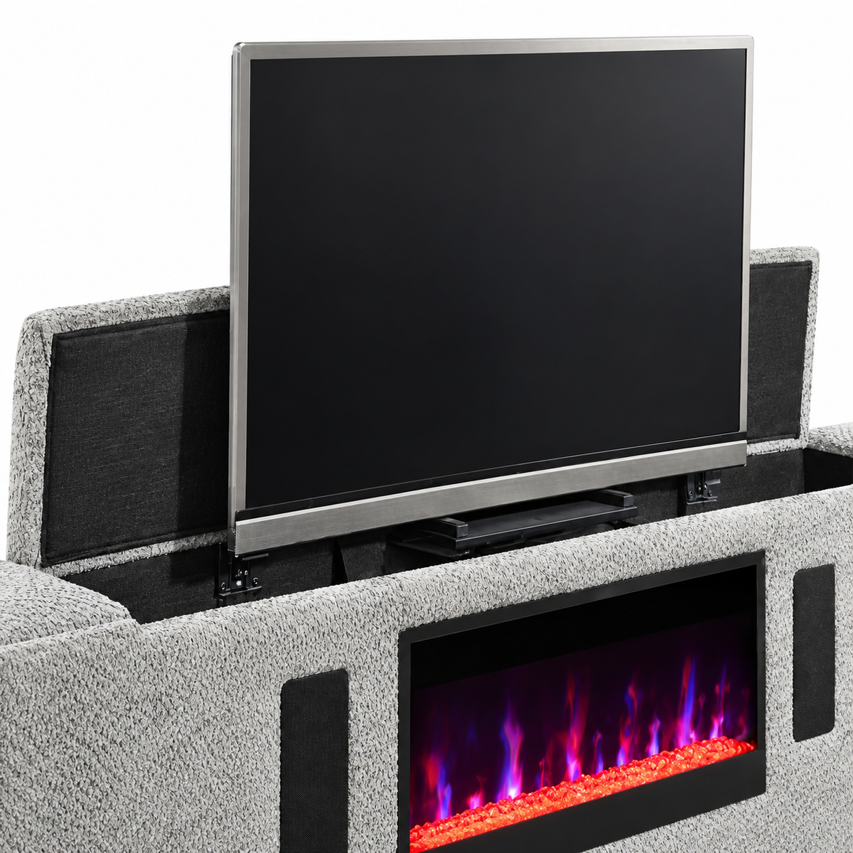 Isabella Grey LED Bed Frame with TV Lift & Fireplace — supplier bed detail 2