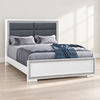 Andros Collection Glossy White & Silver LED Upholstered Bed Frame — lifestyle view, bed only