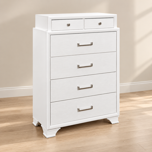 Jordyn White Collection Lacquer 5-Drawer Bedroom Chest