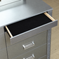 Logan silver dresser — open hidden jewelry drawer with black lining and crushed-crystal side trim
