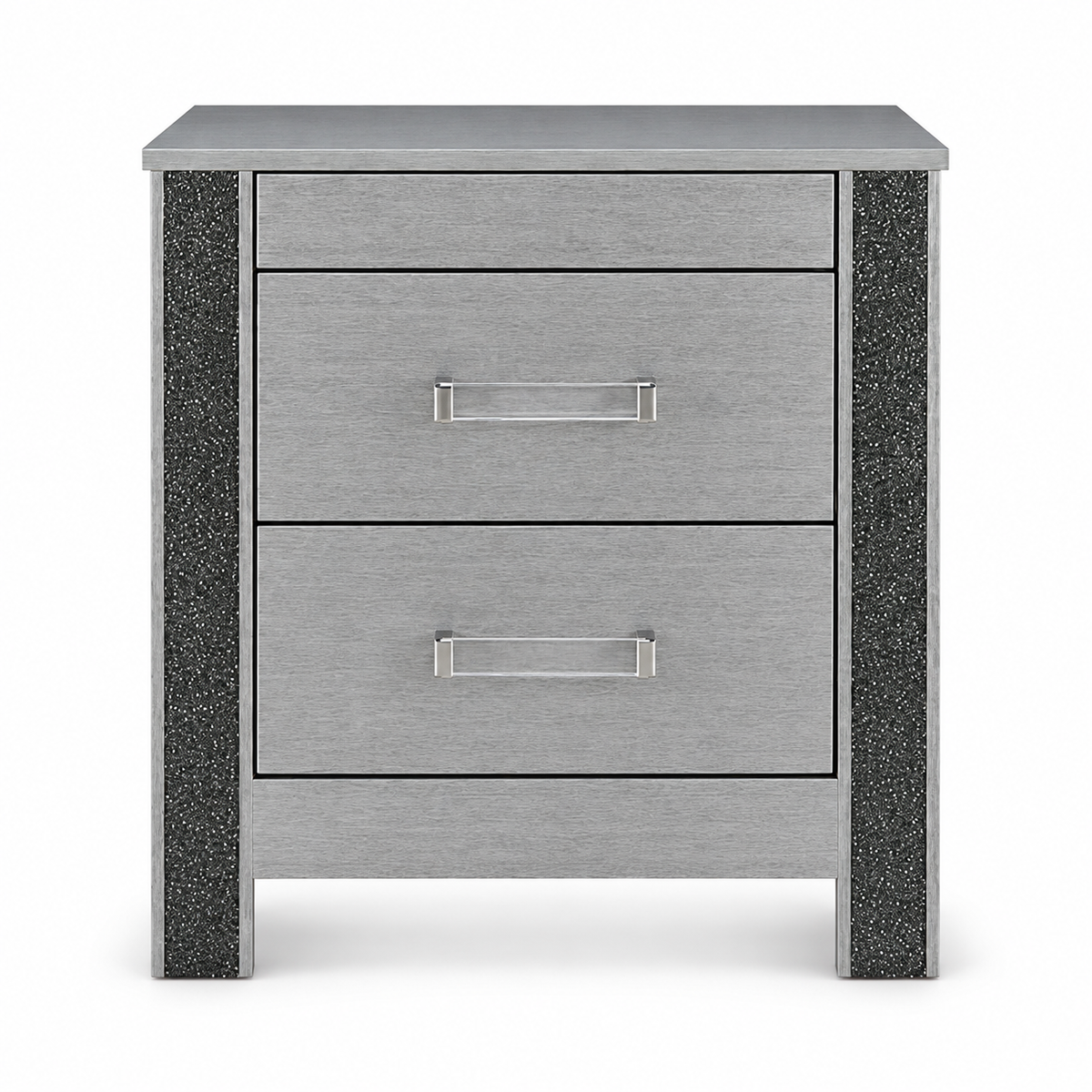 Logan Collection Silver Glam Nightstand with Hidden Jewelry Drawer