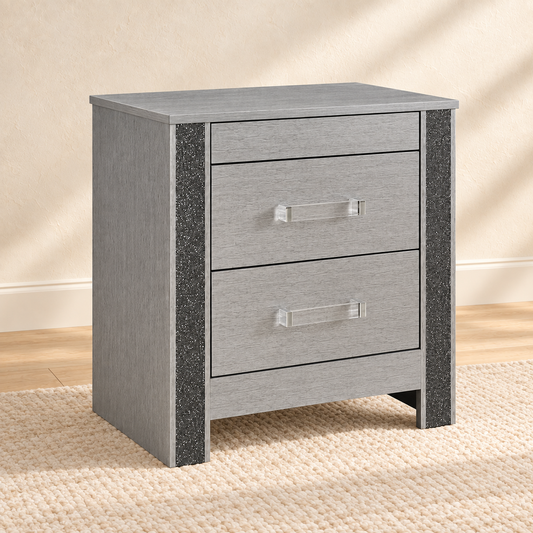 Logan Collection Silver Glam Nightstand with Hidden Jewelry Drawer