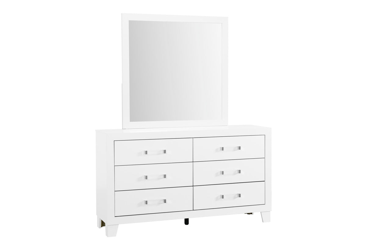 Luccia Collection Modern White LED Complete Bedroom Set with Grey Upholstered Headboard