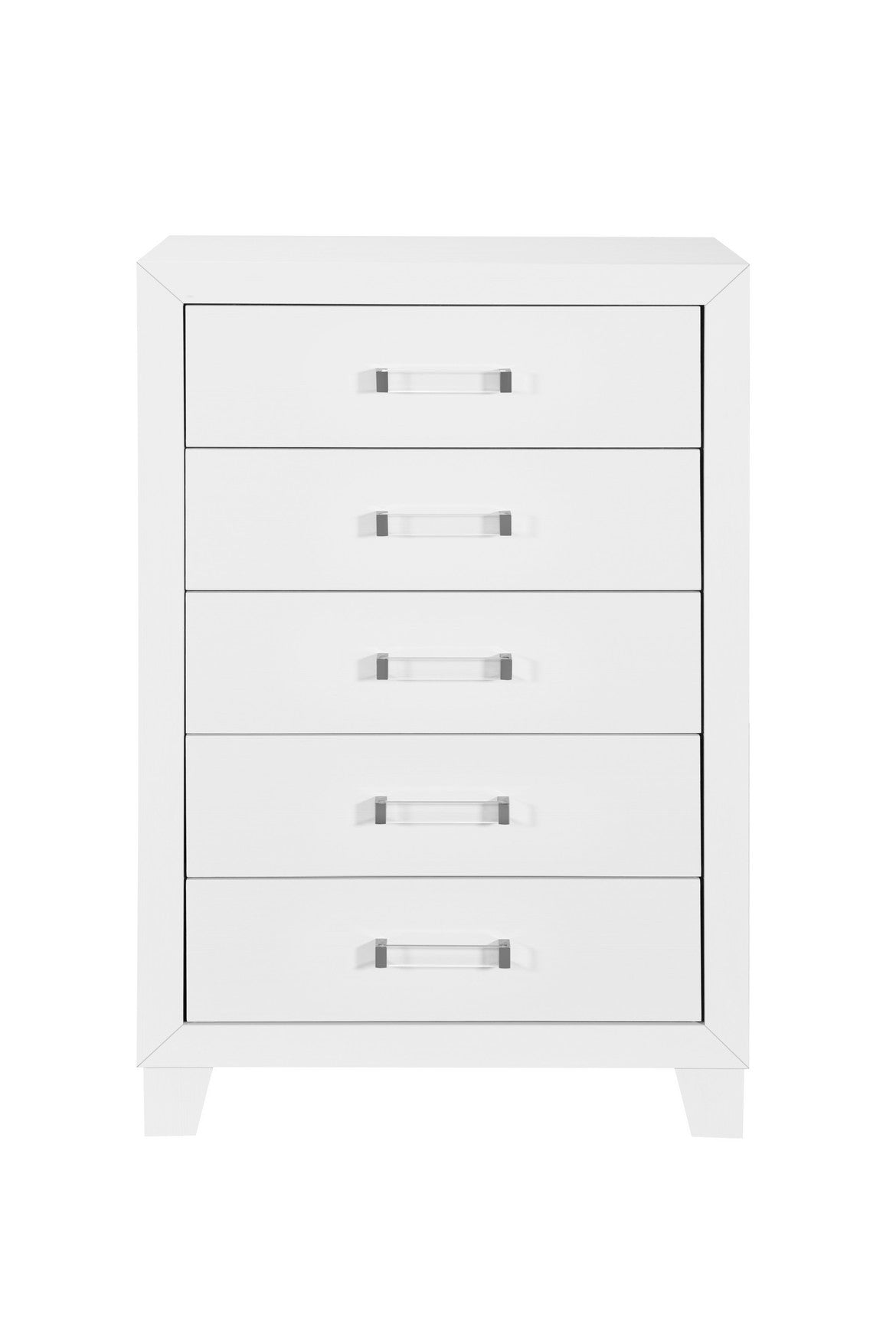 Luccia Collection Modern White LED Complete Bedroom Set with Grey Upholstered Headboard
