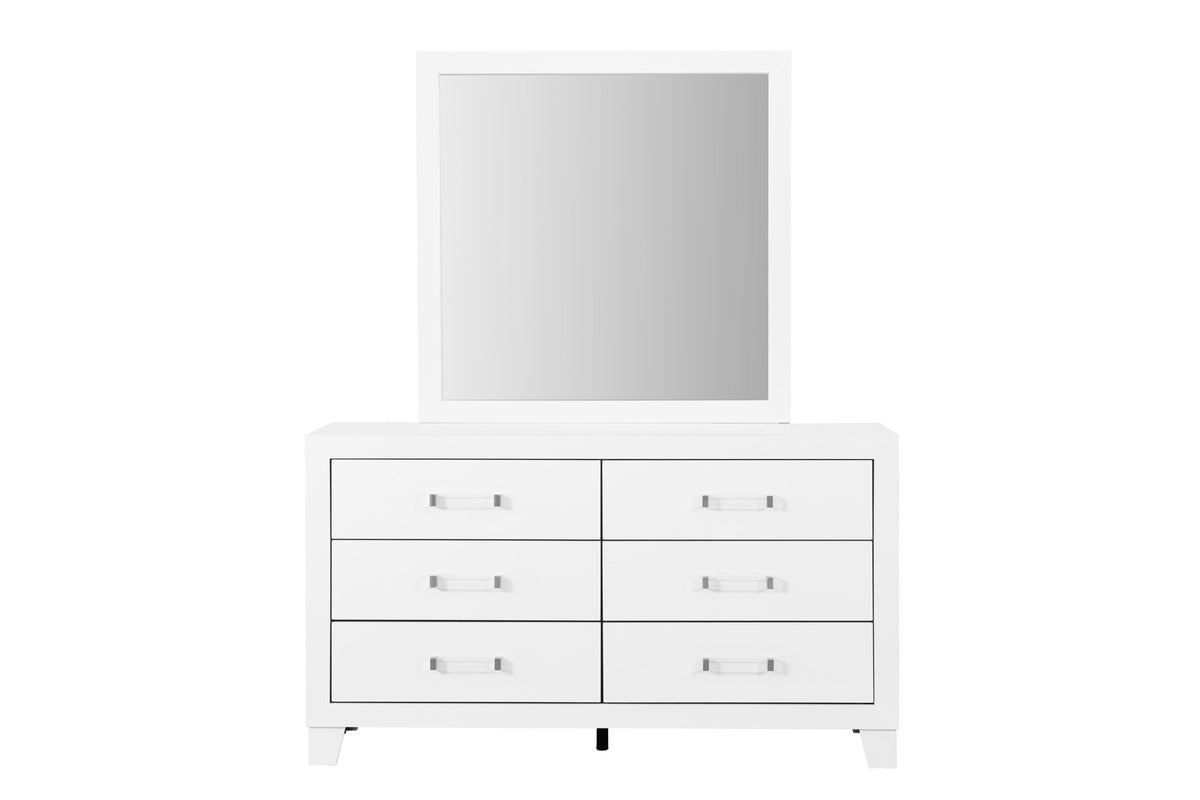 Luccia Collection Modern White LED Complete Bedroom Set with Grey Upholstered Headboard
