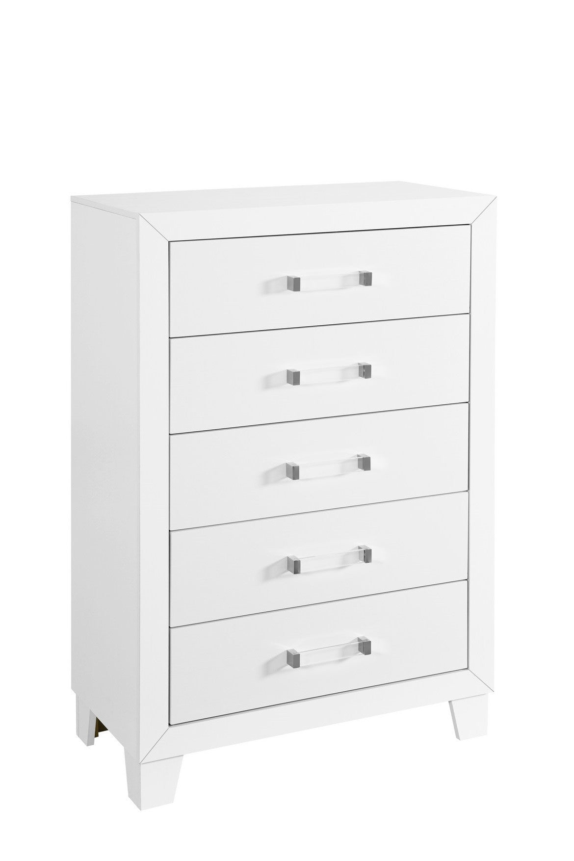 Luccia Collection Modern White LED Complete Bedroom Set with Grey Upholstered Headboard