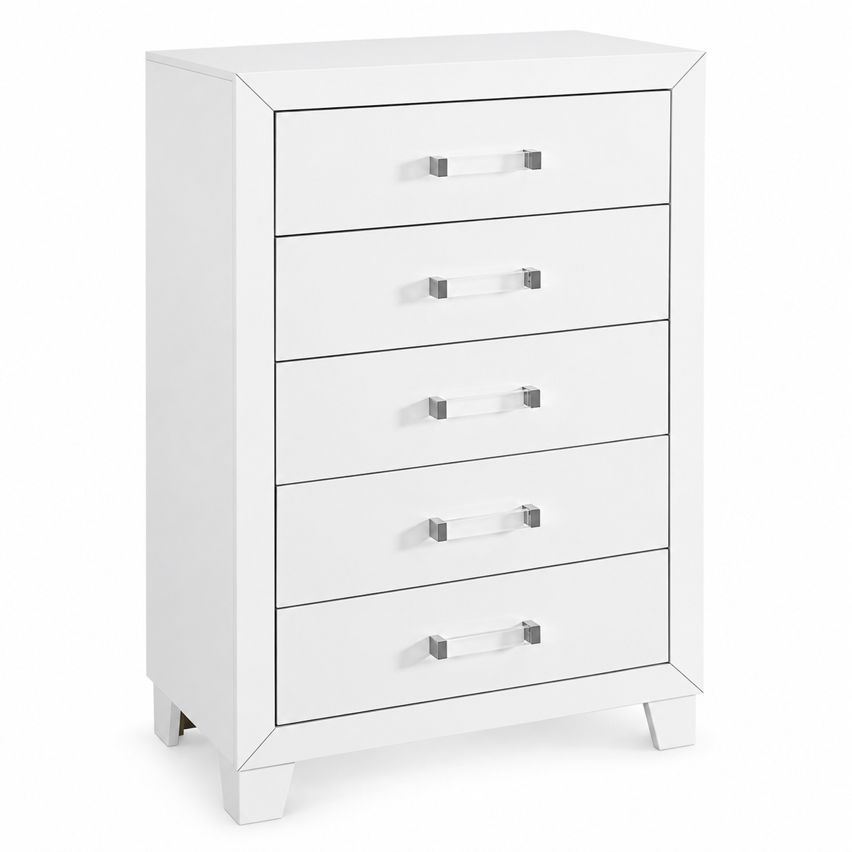 Luccia Collection Modern White Bedroom Chest with Acrylic Hardware