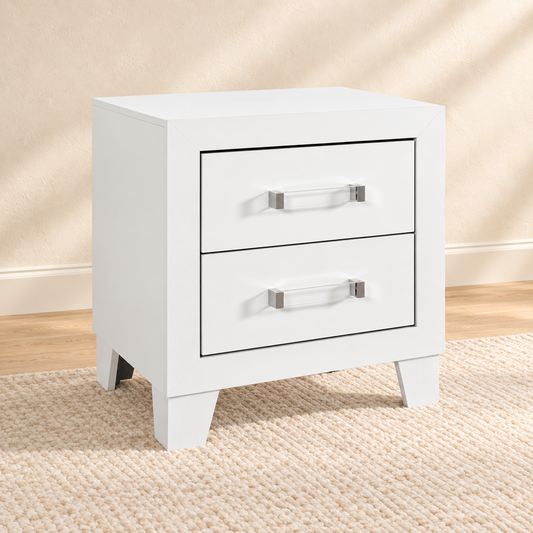 Luccia Collection Modern White Nightstand with Acrylic Hardware