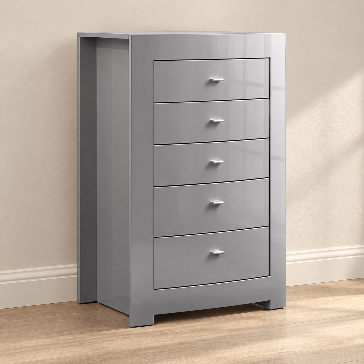 New York Collection Dove Grey High-Gloss 5-Drawer Jewelry Storage Chest
