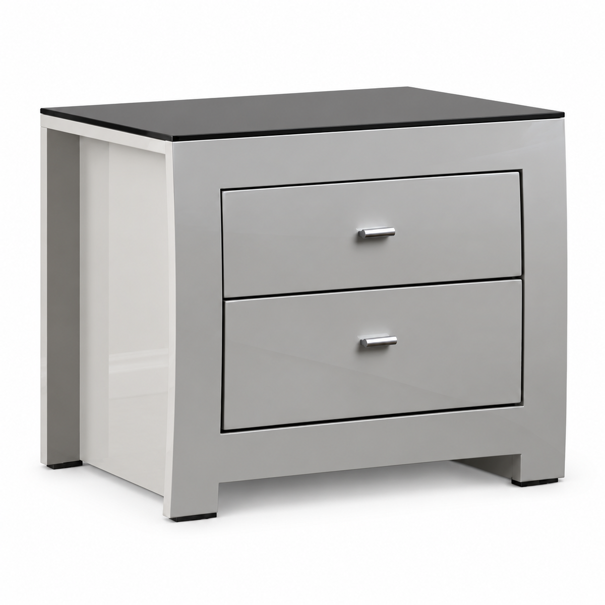 New York Dove Grey High-Gloss LED Storage Bedroom Set with USB Charging