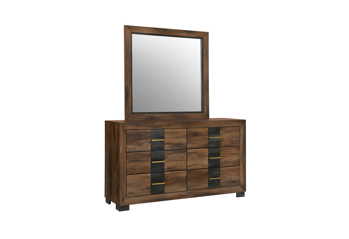 Optimus Collection Two-Tone Walnut LED Bedroom Set with Chevron Headboard