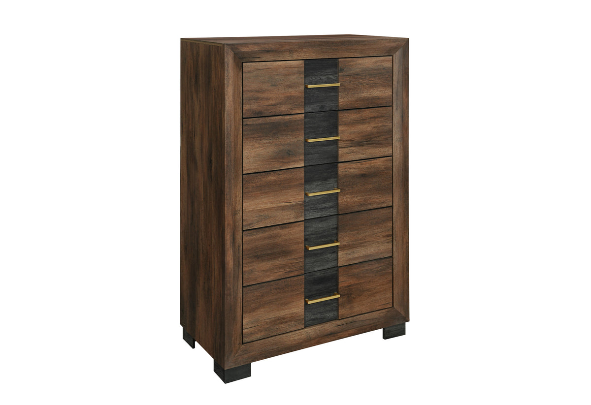 Optimus Collection Two-Tone Walnut LED Bedroom Set with Chevron Headboard