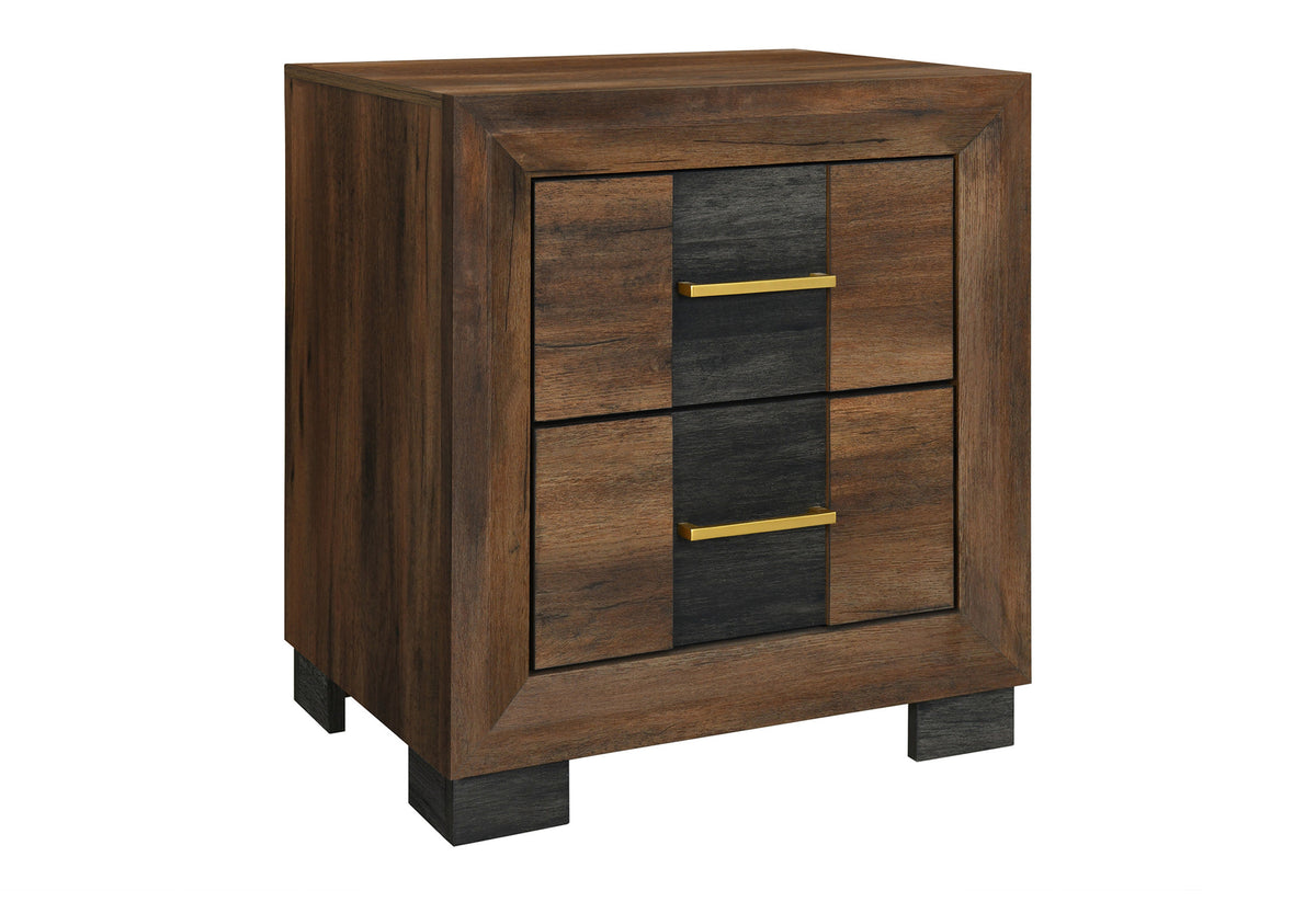 Optimus Collection Two-Tone Walnut LED Bedroom Set with Chevron Headboard