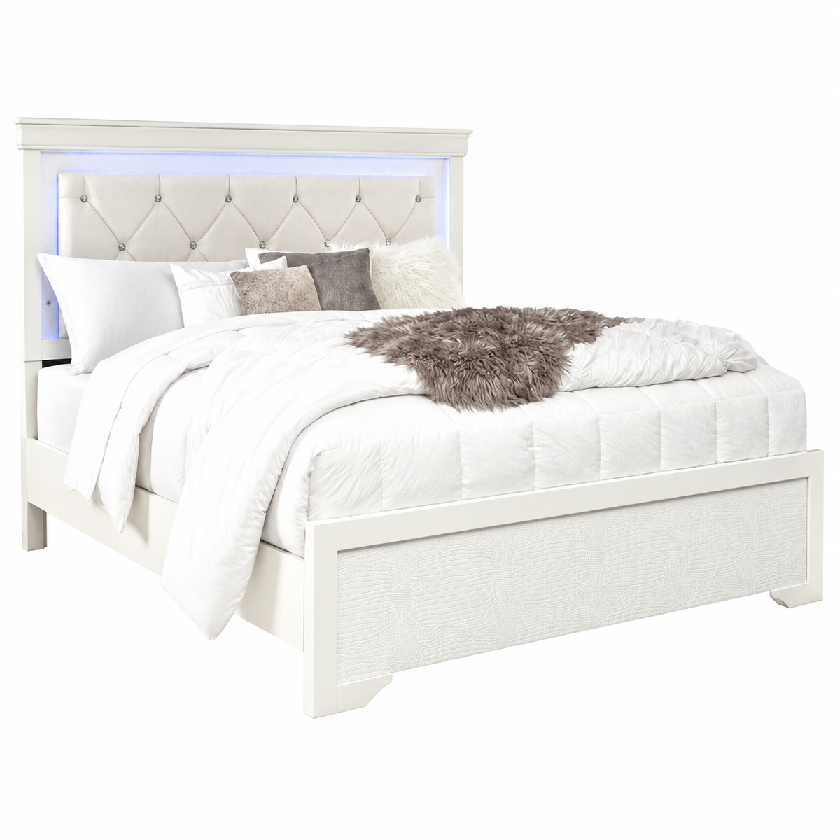 Pompei Metallic Crocodile PU LED Bed Frame - White or Grey — clean product view