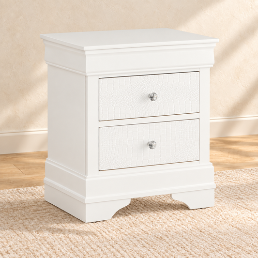 Pompei Collection Metallic Crocodile Nightstand – White or Grey