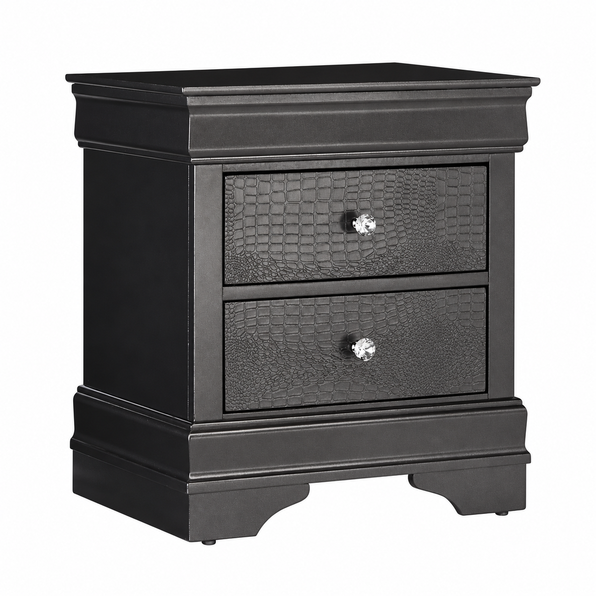 Pompei Collection Metallic Crocodile Nightstand – White or Grey