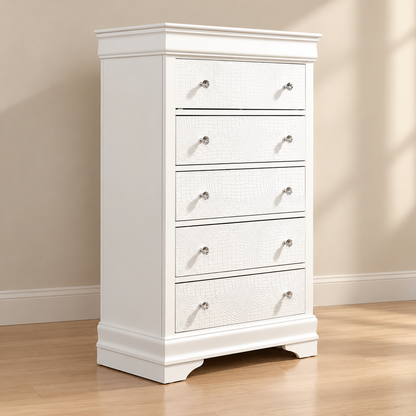 Pompei Collection Metallic Crocodile 5-Drawer Chest – White or Grey