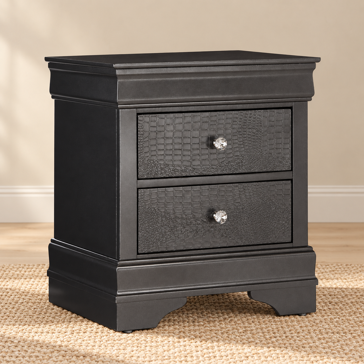 Pompei Collection Metallic Crocodile Nightstand – White or Grey