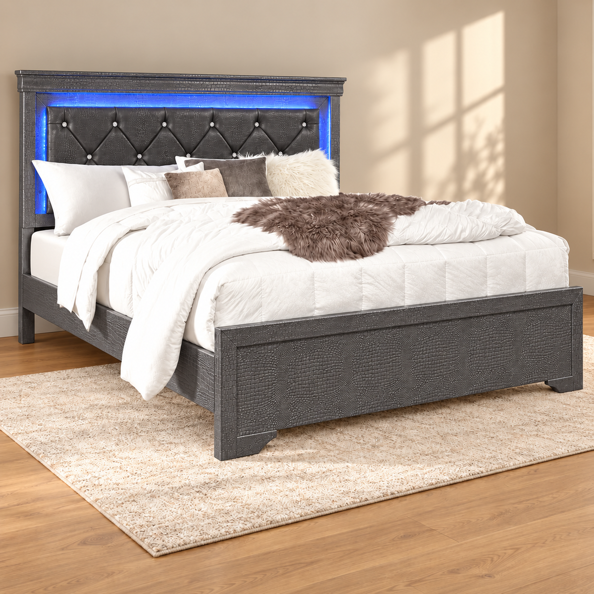 Pompei LED bed — Grey lifestyle view, bed only