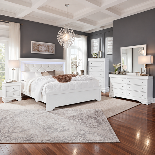 Pompei Metallic Crocodile PU LED Bedroom Set – White or Grey