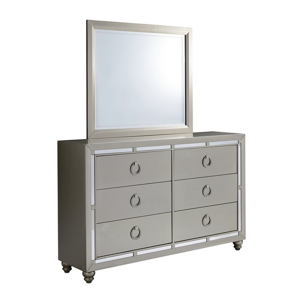 Riley Silver dresser and mirror on a clean white background