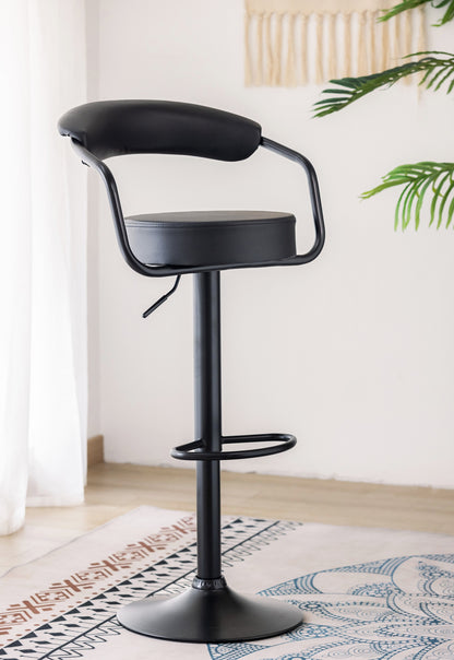 Curved Adjustable Swivel Bar Stools with Black Bases - Set of 2 - Black
