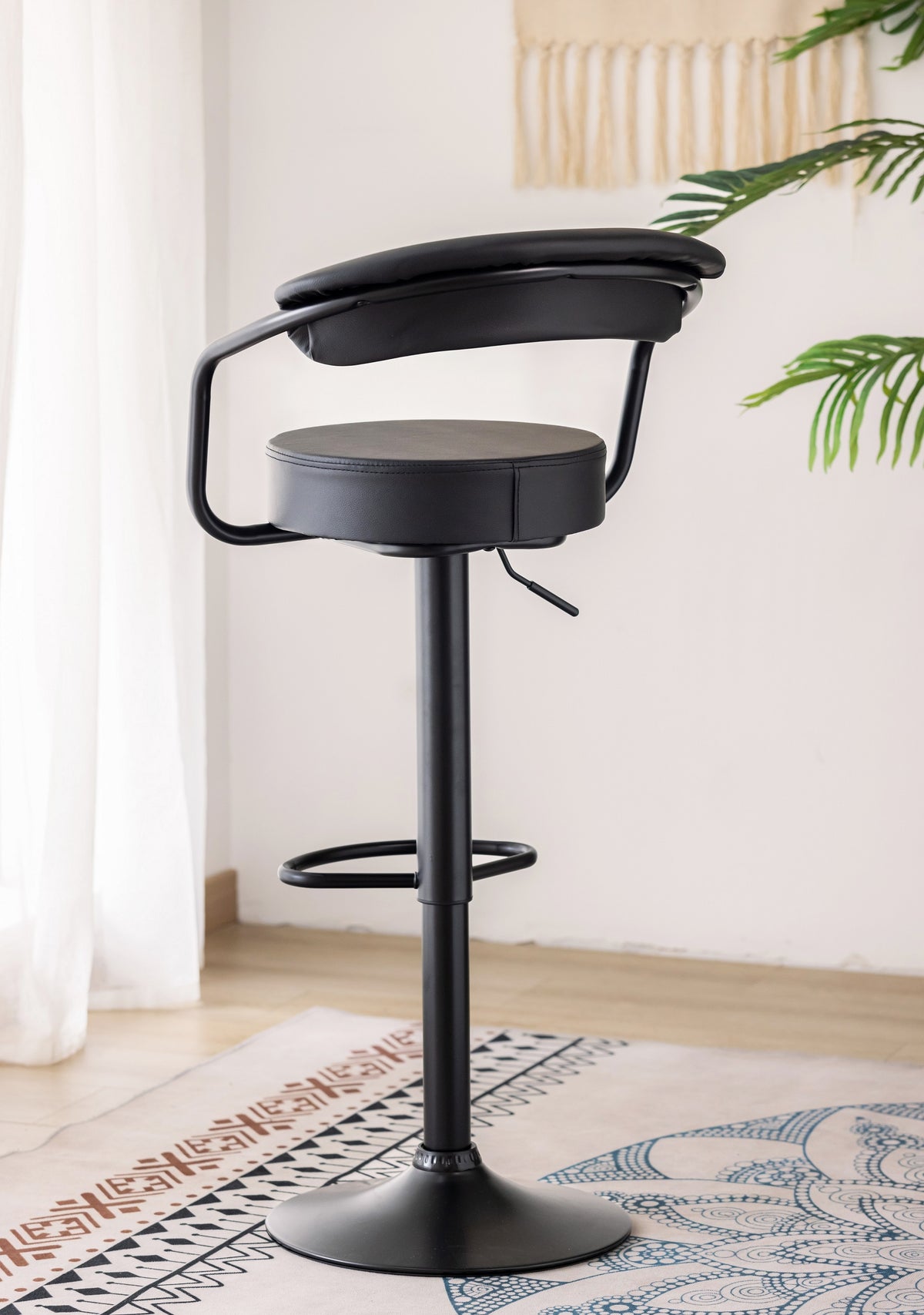 Curved Adjustable Swivel Bar Stools with Black Bases - Set of 2 - gallery image 2
