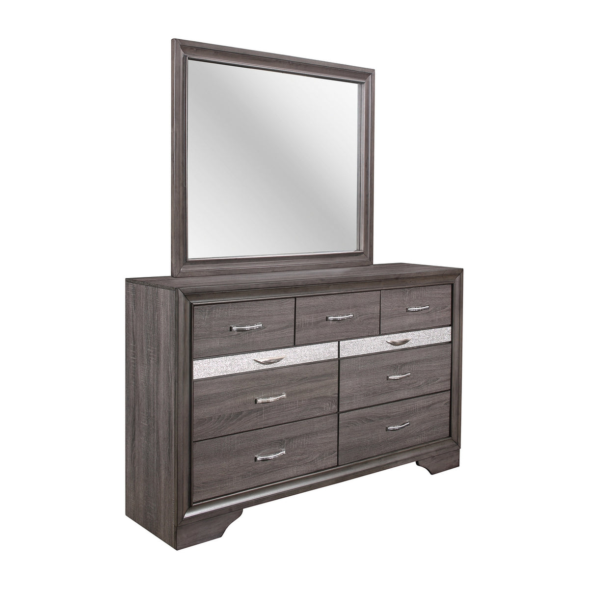 Seville Weathered Grey dresser and mirror on a clean white background
