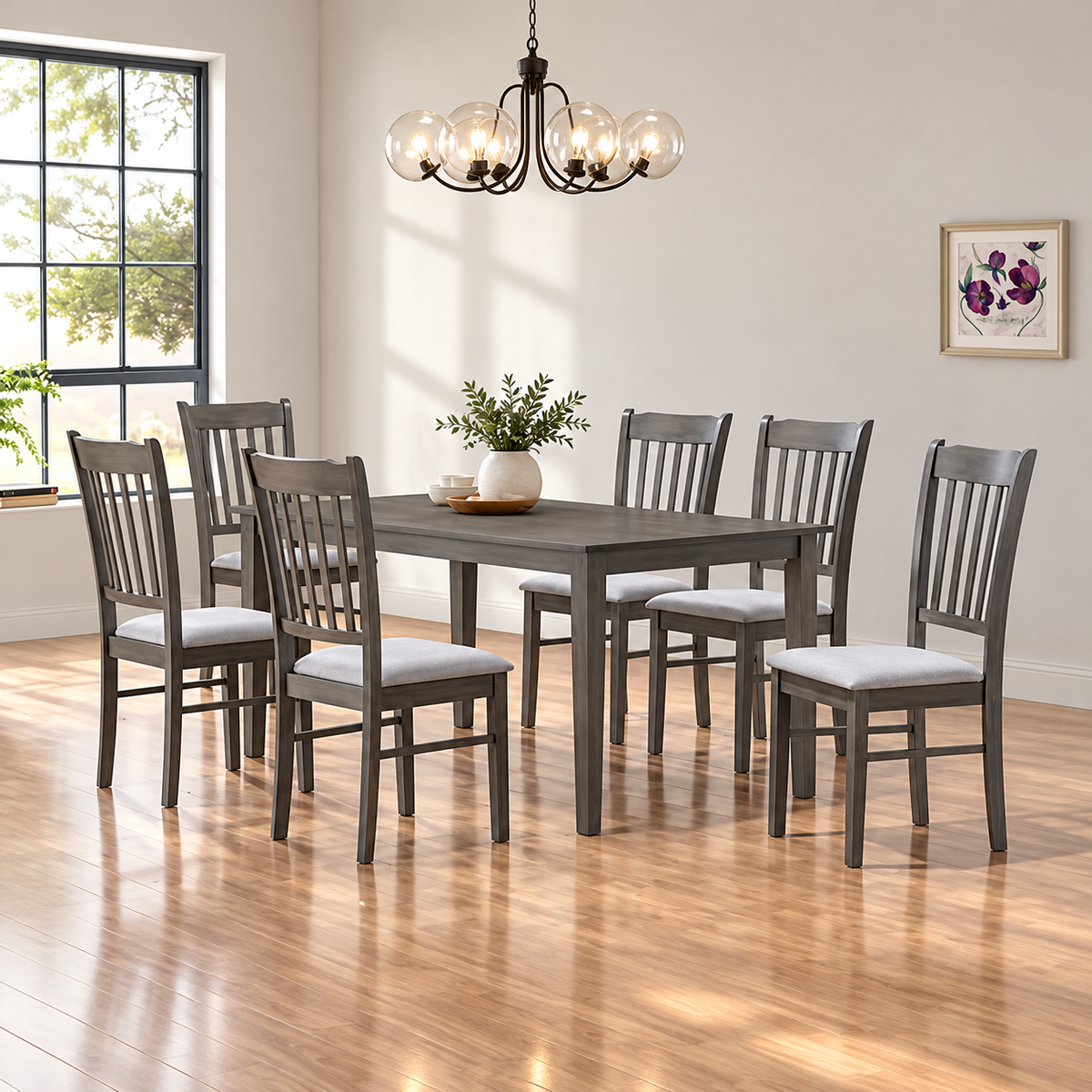 63-Inch Antique Grey Dining Table & 6 Chairs – Chair Options
